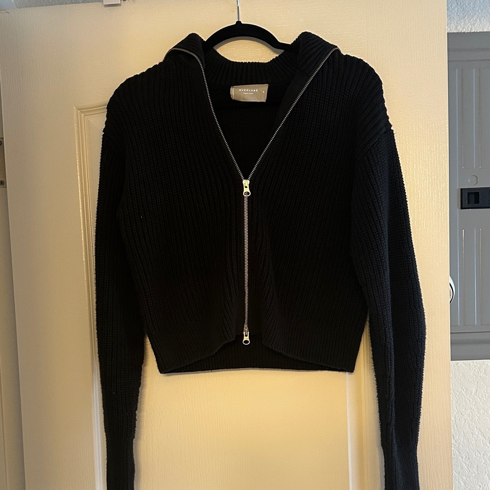 Everlane black Ribbed Zip-Up Cardigan
